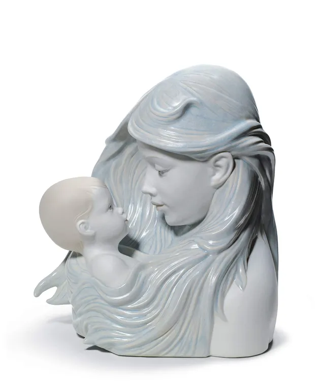 Lladró Sculture Madre Dolce Carezza figurina madre e figlio blu