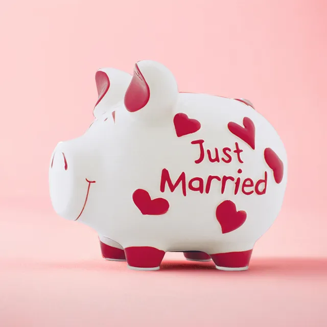 Sparschwein Company Kleinschweine Just Married salvadanaio bianco cuori