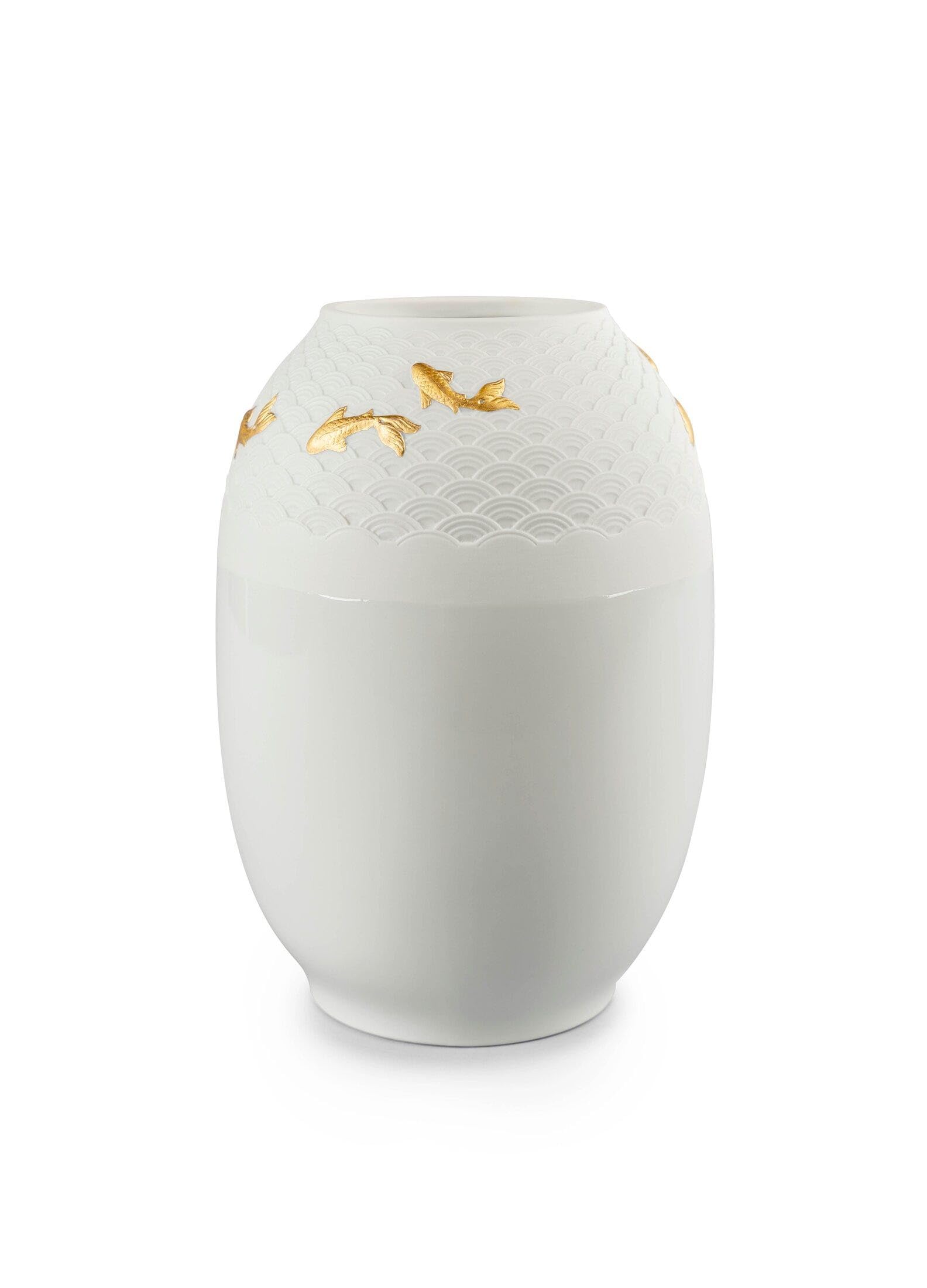 Lladró Koi Vaso in Porcellana Dorato Lucido Litofane