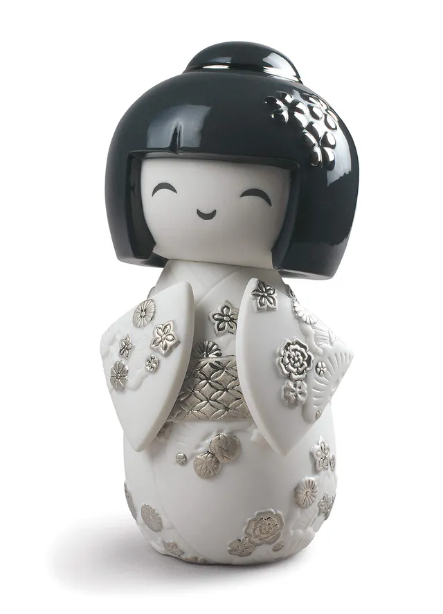 Lladró Kokeshi I figurina porcellana lustro argento