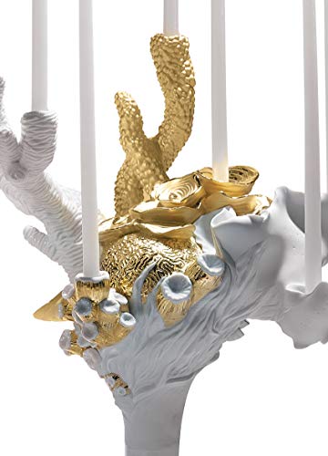 Lladró Naturofantastic Candelabro Porcellana Lustre Oro