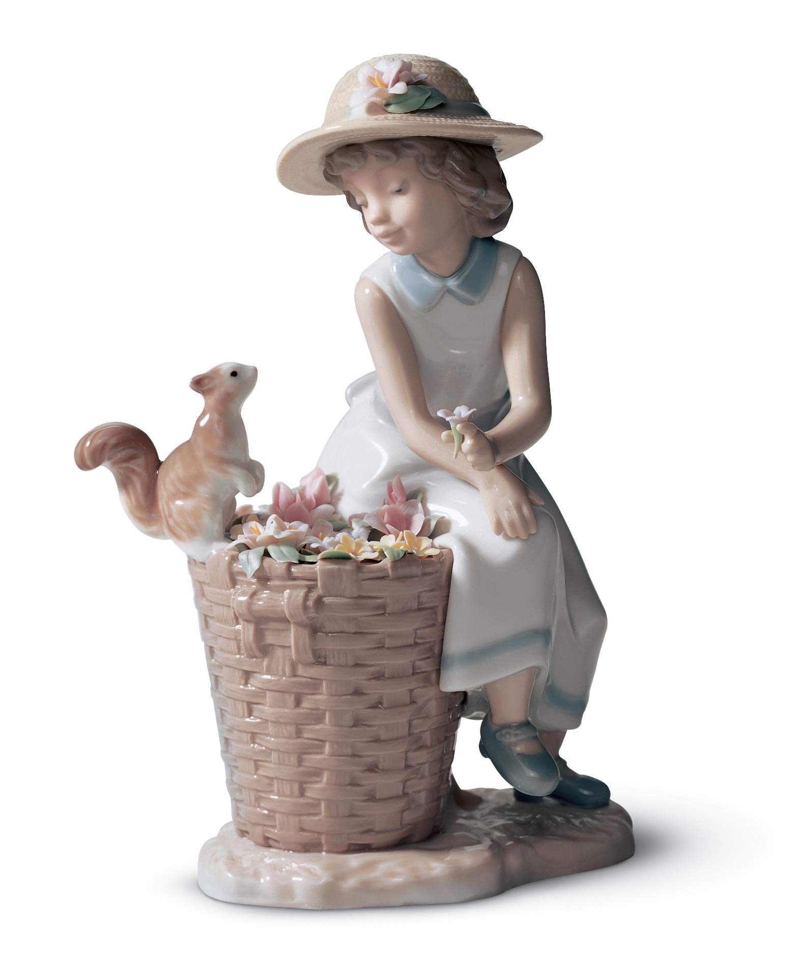 Lladró Sculture Salve Scoiattolino! figurina bimba con fiori