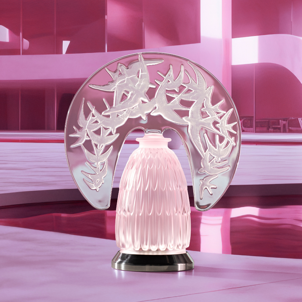 Lalique Swallows lampada senza fili vetro rosa