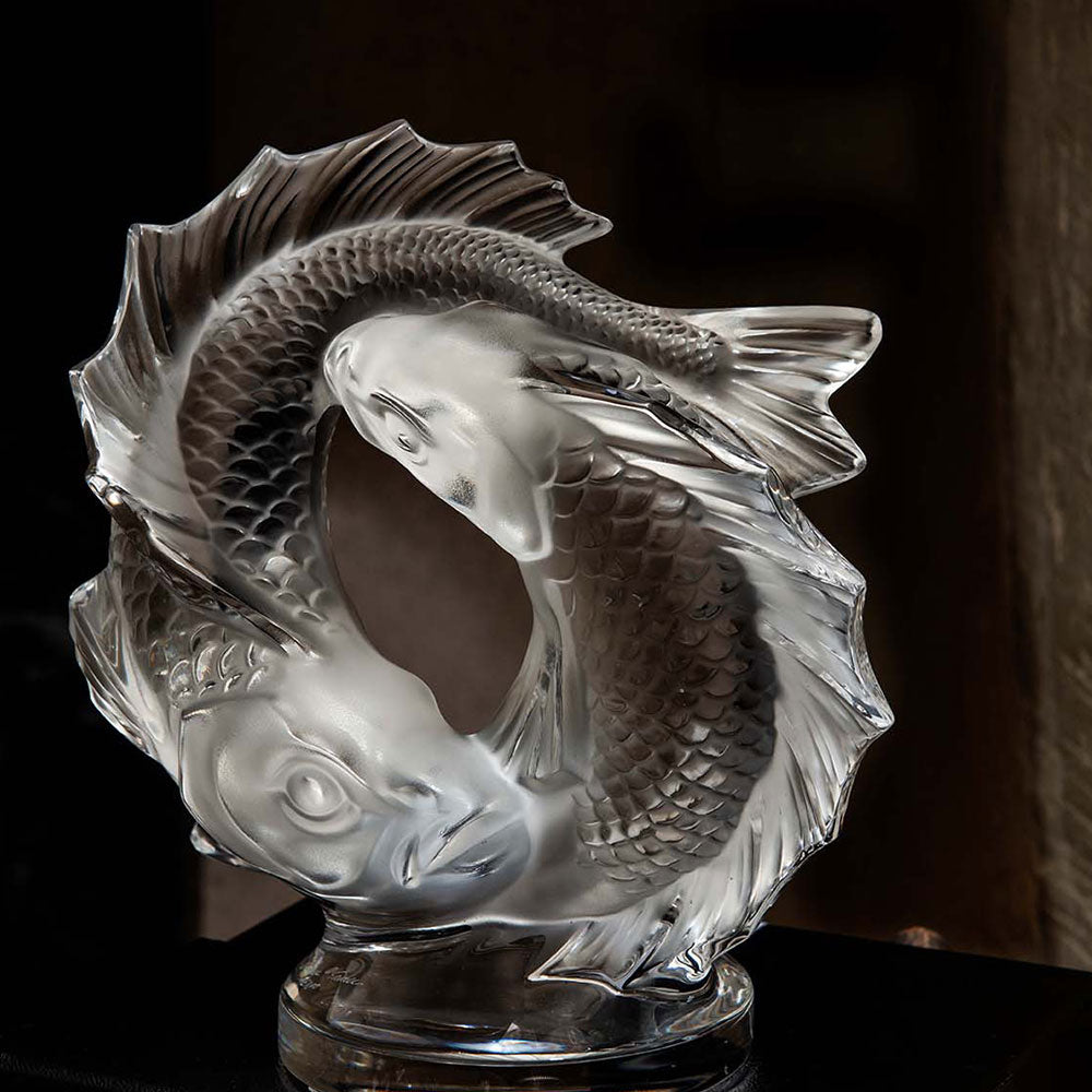 René Lalique Double Fish scultura pesci cristallo taglia L