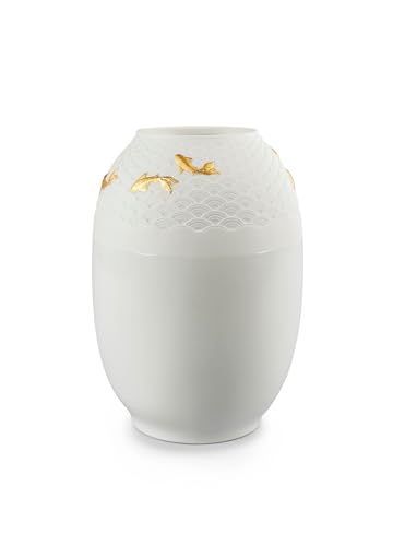 Lladró Koi Vaso in Porcellana Dorato Lucido Litofane