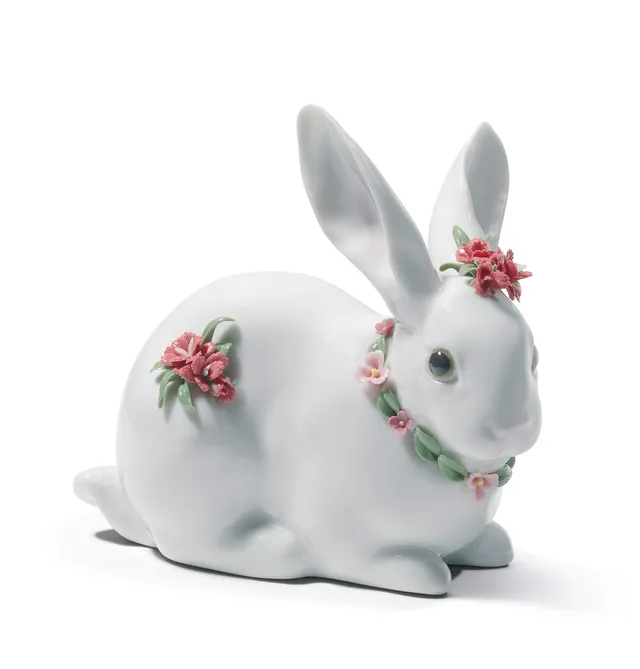 Lladró Sculture Coniglio con Fiori figurina porcellana garofani
