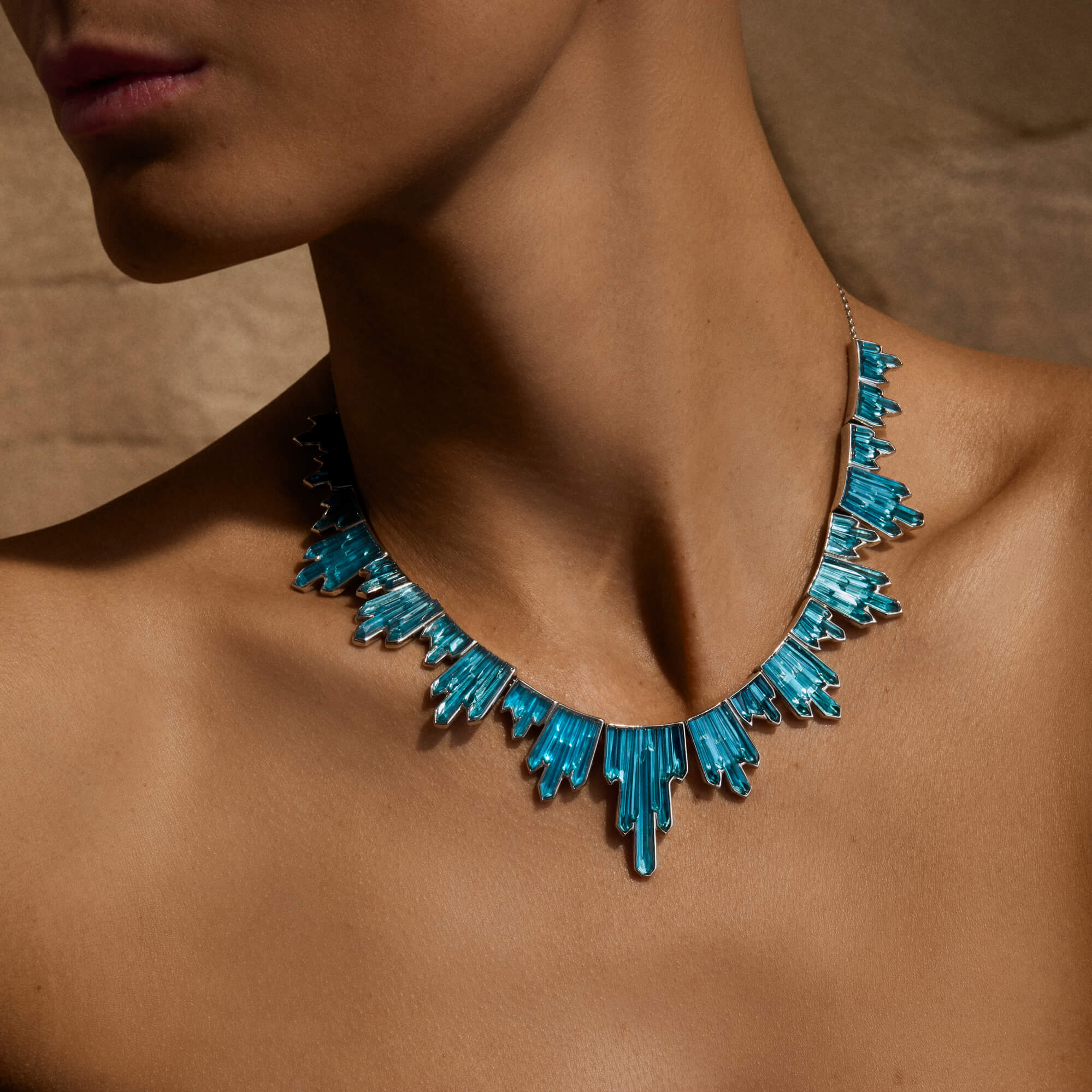 René Lalique Terramineral collana argento 21 cristalli blu