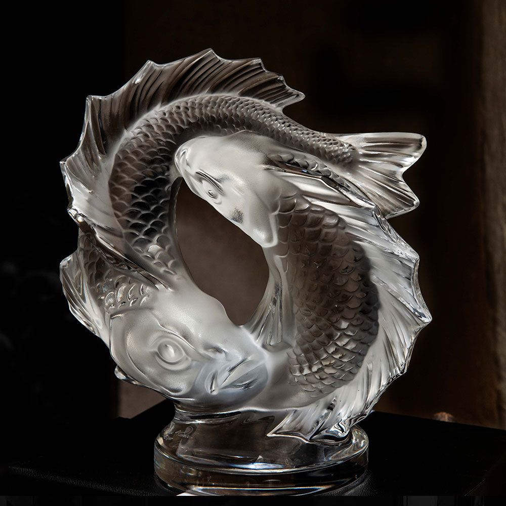 René Lalique Double Fish Scultura Pesci Cristallo Taglia S