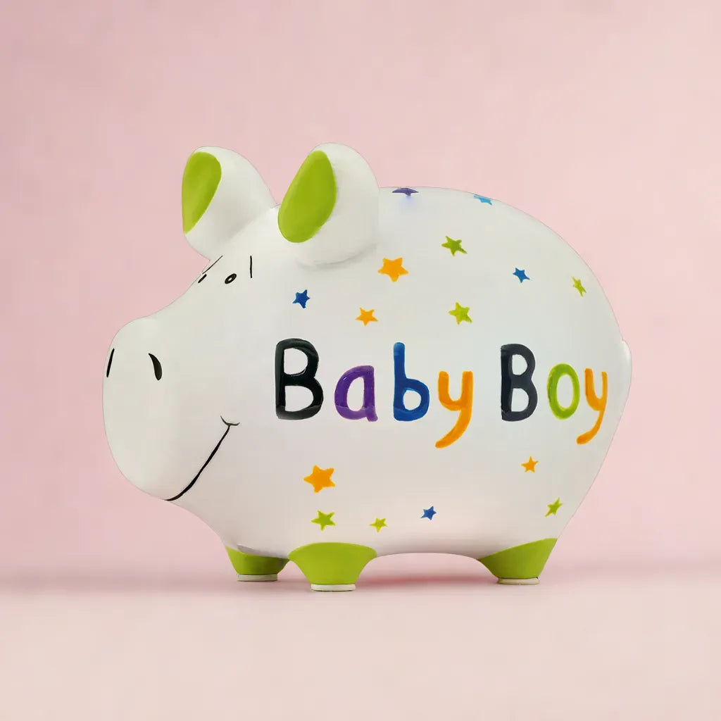Sparschwein Baby Boy salvadanaio maialino ceramica stelle piccolo