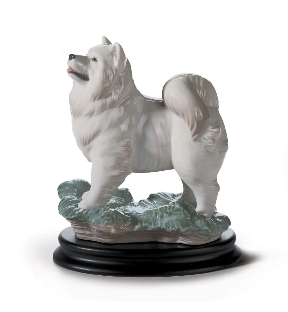 Lladró Sculture Cane figurina porcellana bianco grigio