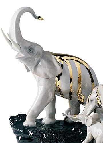 Lladró Sculture Celebrazione Elefanti figura roca nera