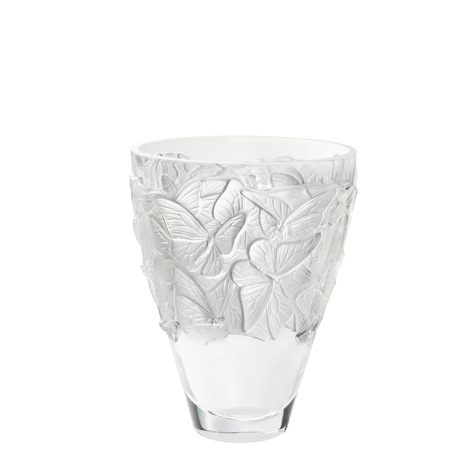 Lalique Papillons vaso grande L in cristallo con farfalle