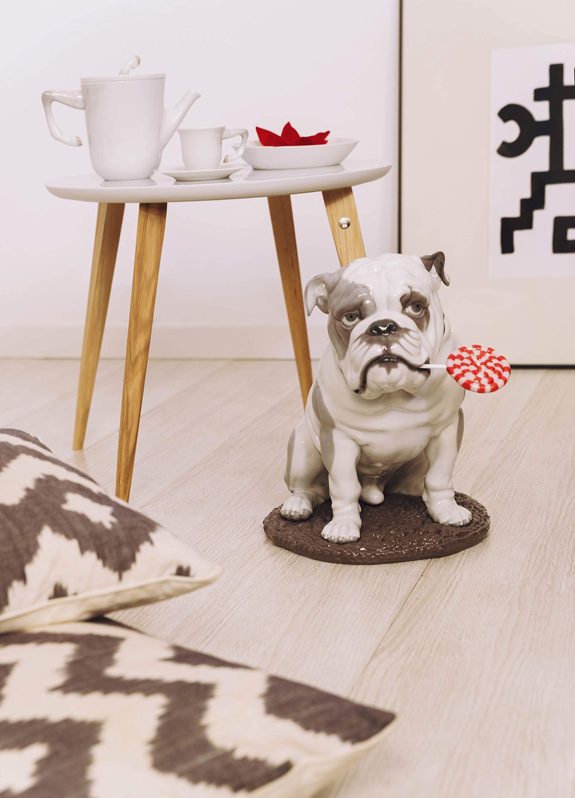 Lladró Sculture Cane Bulldog con Leccalecca Figurina Porcellana
