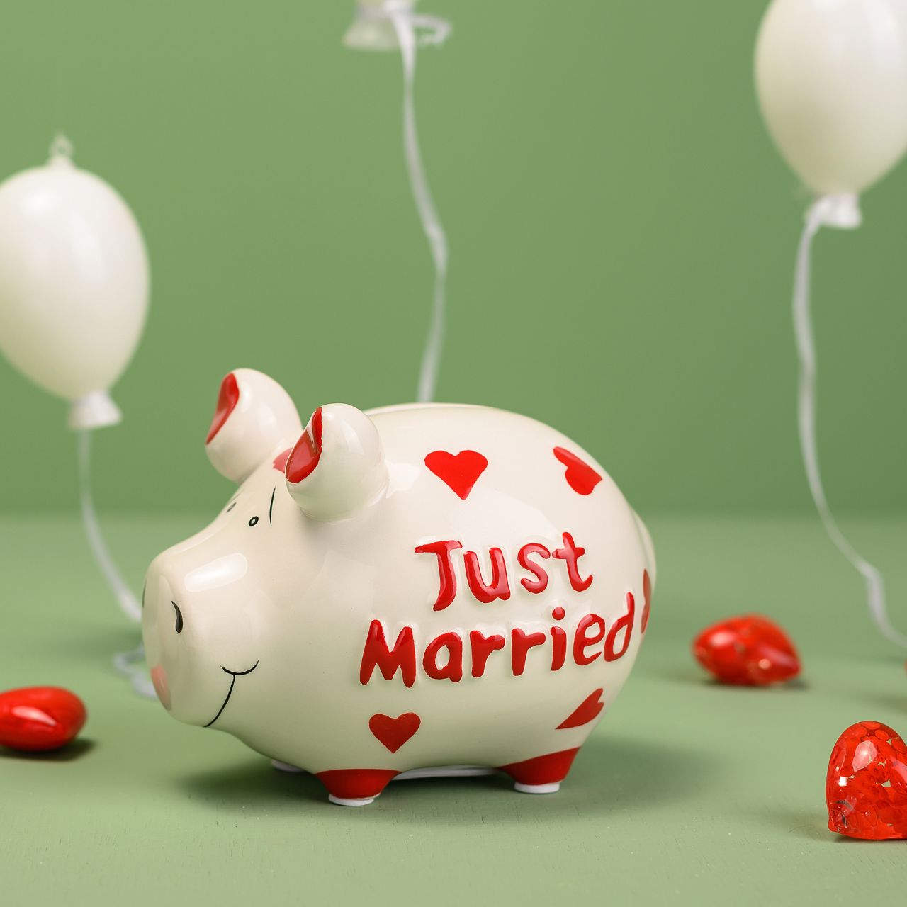 Sparschwein Company Kleinschweine Just Married salvadanaio bianco cuori