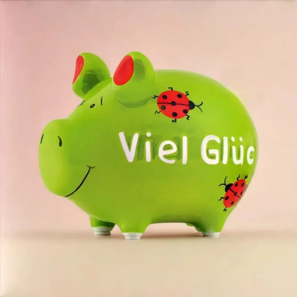 Sparschwein Viel Glück salvadanaio maialino ceramica verde rosso