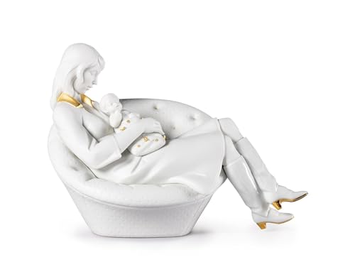 Lladró Sculture Dormendo con Mamma Figurina Bianco Oro Porcellana