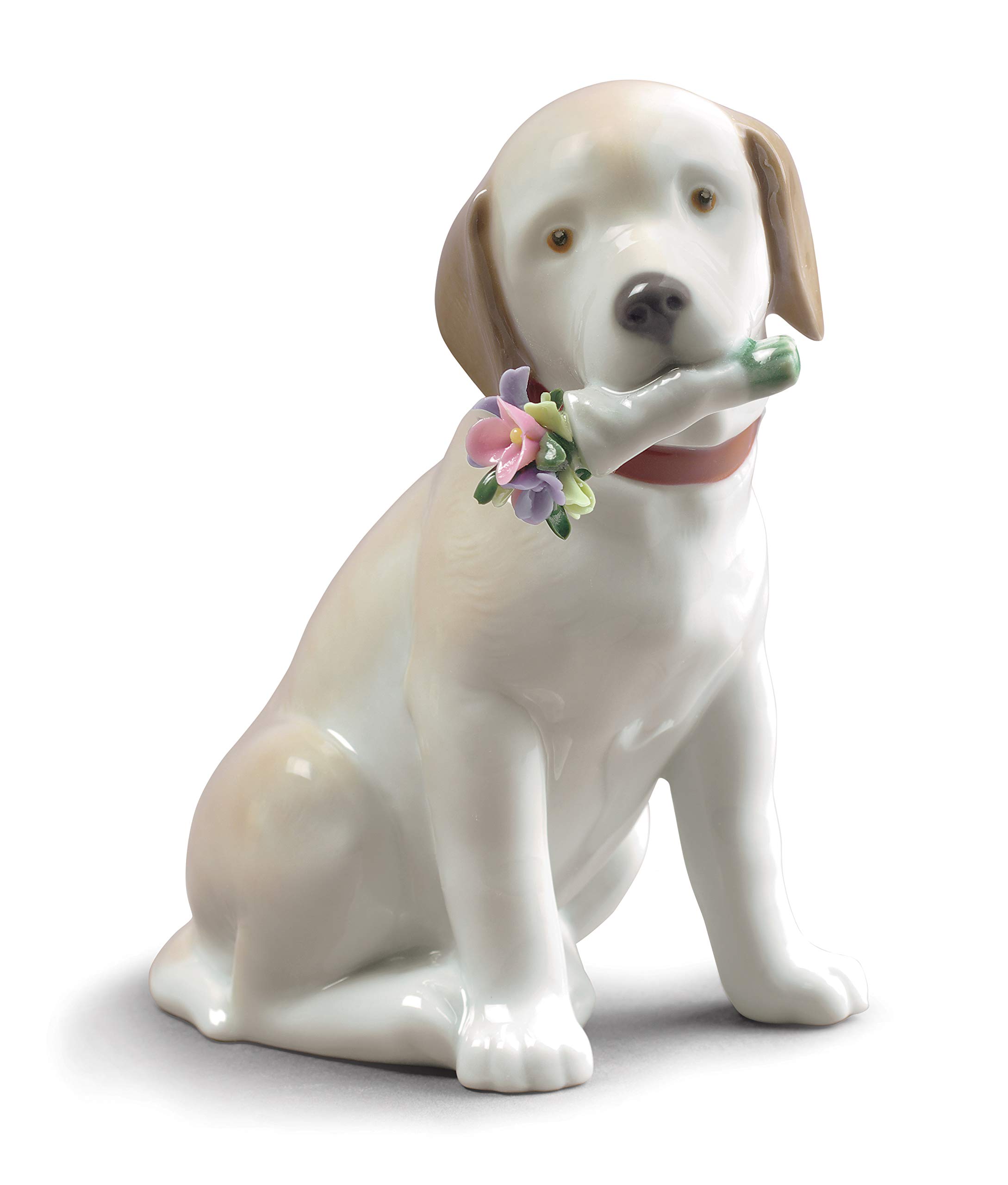 Lladró Sculture Questi Fiori Sono Per Te statuetta cane porcellana lucida