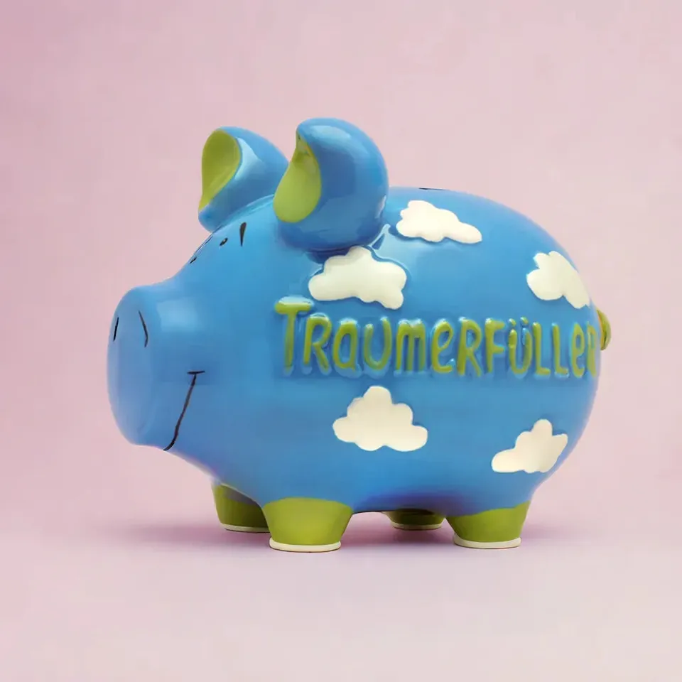 Mittelschweine Traumerfüller Salvadanaio Maiale Ceramica Azzurro Medio
