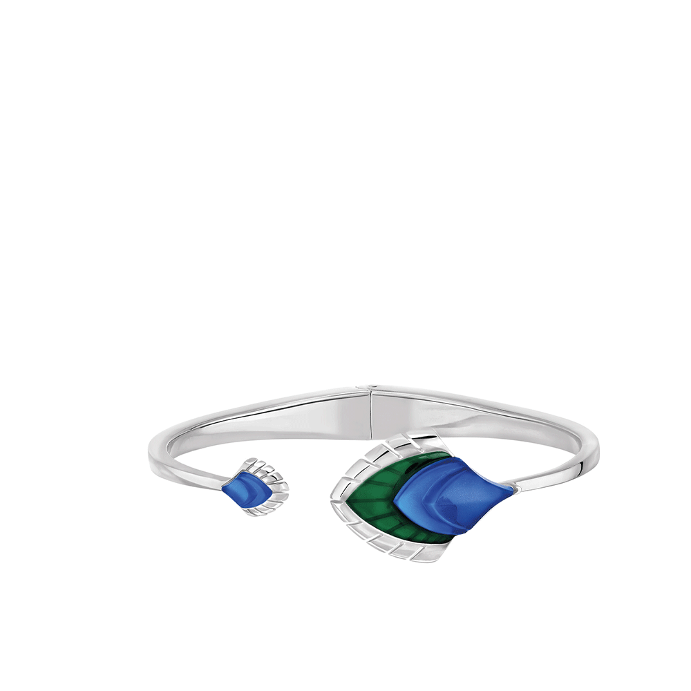 René Lalique Paon bracciale cristallo blu taglia L
