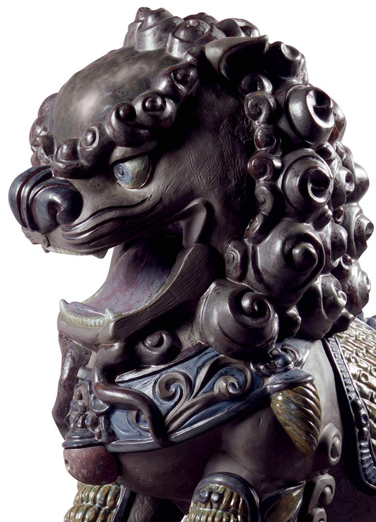 Lladró Alta Porcellana Scultura Leone orientale nero porcellana