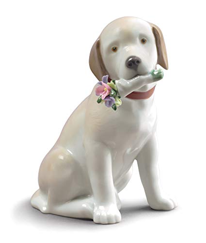 Lladró Sculture Questi Fiori Sono Per Te statuetta cane porcellana lucida