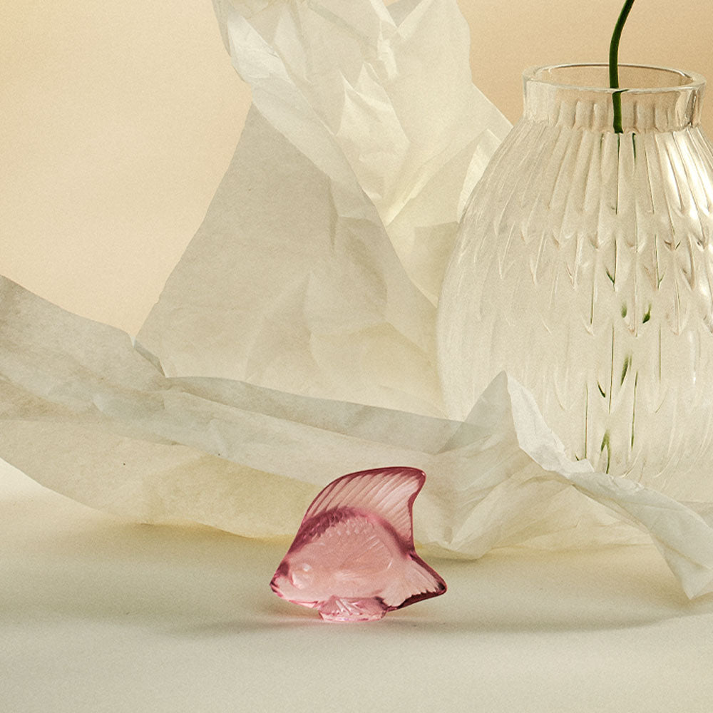 Lalique Fish scultura pesce cristallo rosa Taglia S