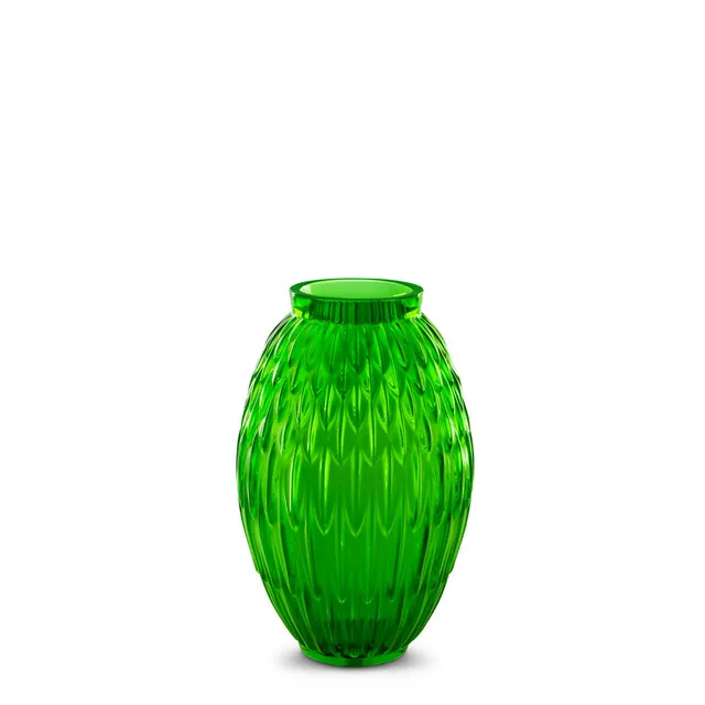 Lalique Plumes M vaso cristallo verde Amazzone