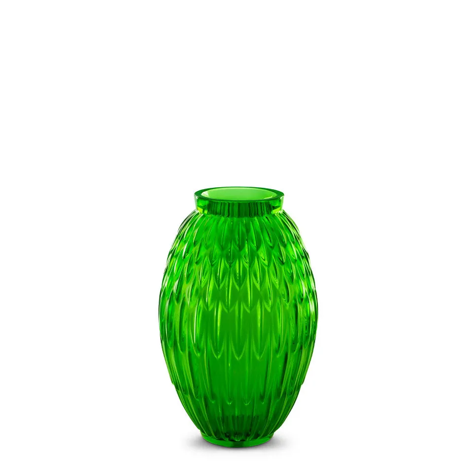 Lalique Plumes M vaso cristallo verde Amazzone