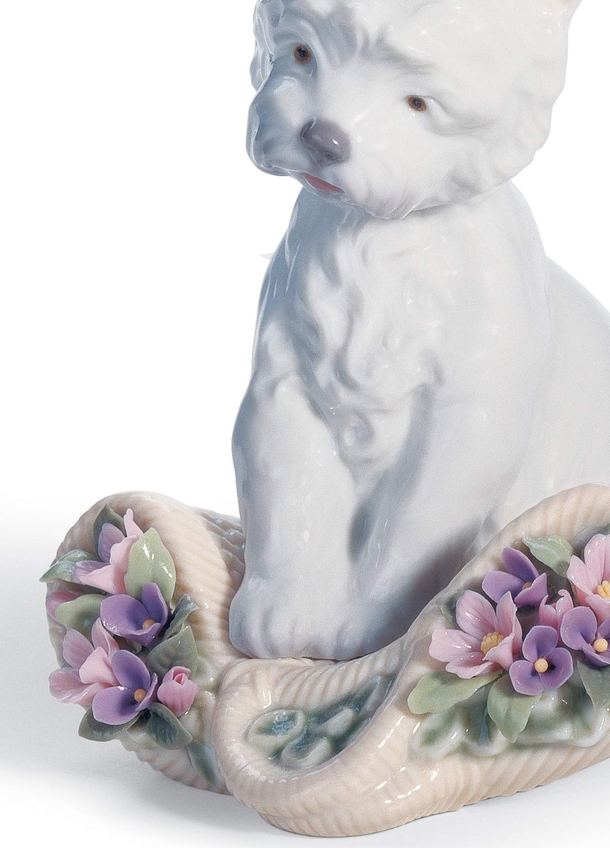 Lladró Cane Giocherellone figurina porcellana cesto fiori