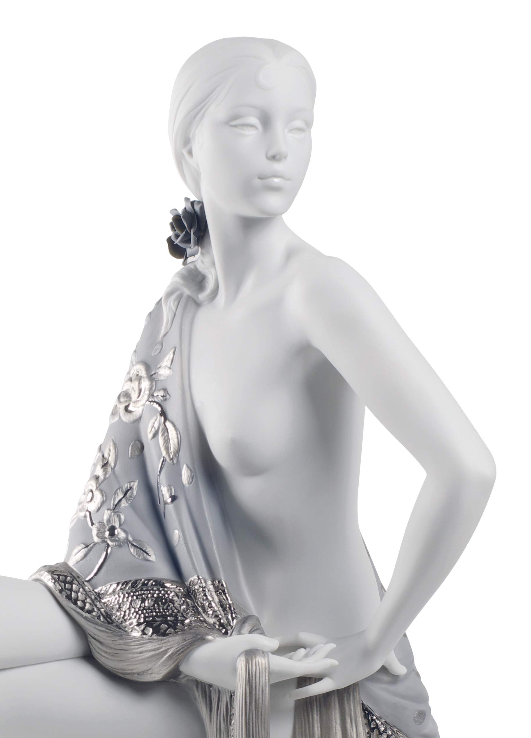 Lladró Sculture Donna Nudo Scialle statuetta lustro argento