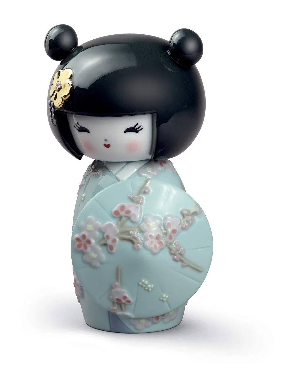 Lladró Sculture Kokeshi III statuetta turchese oro 14 cm