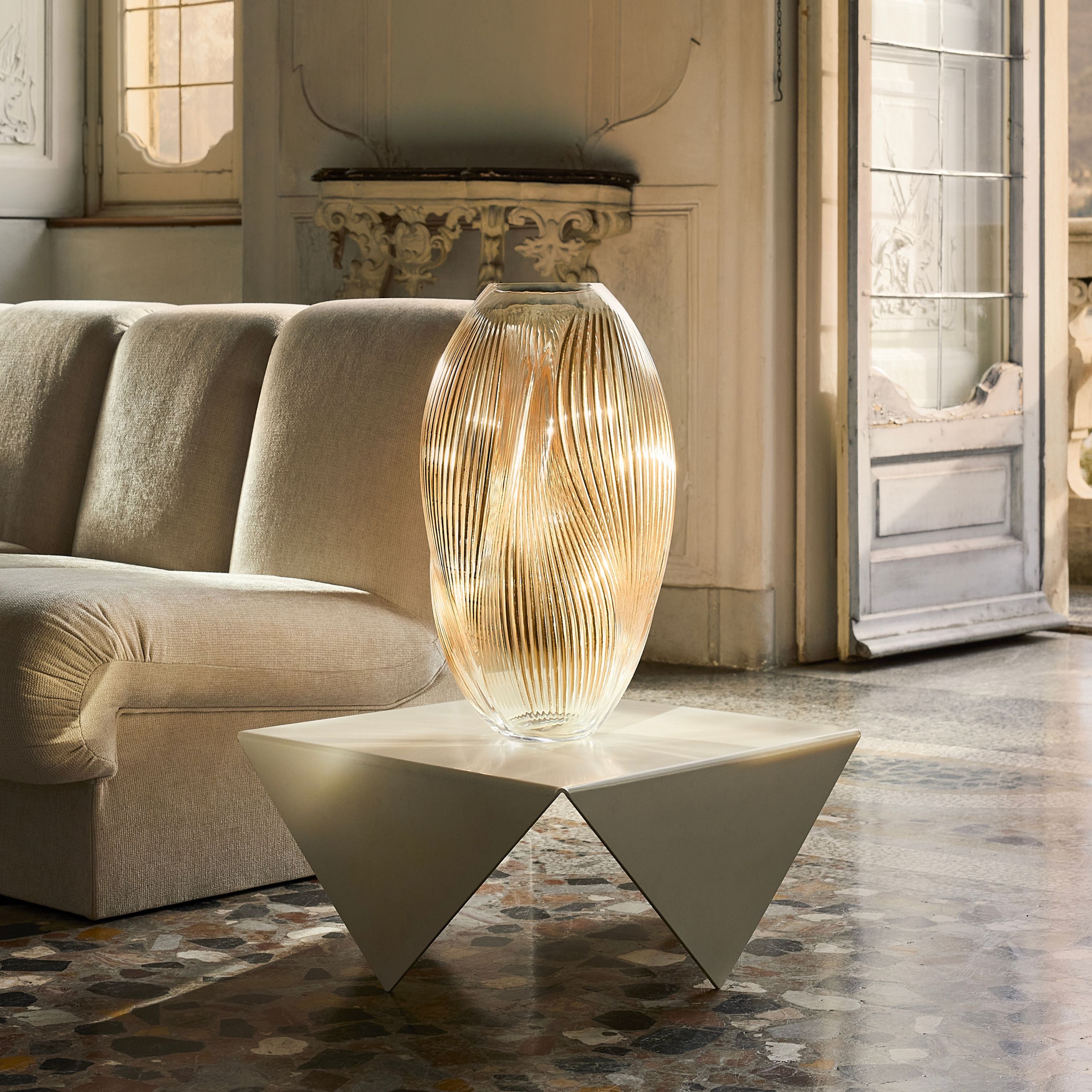 Lalique Alizé Vaso Cristallo XL Foglia Oro Rosa