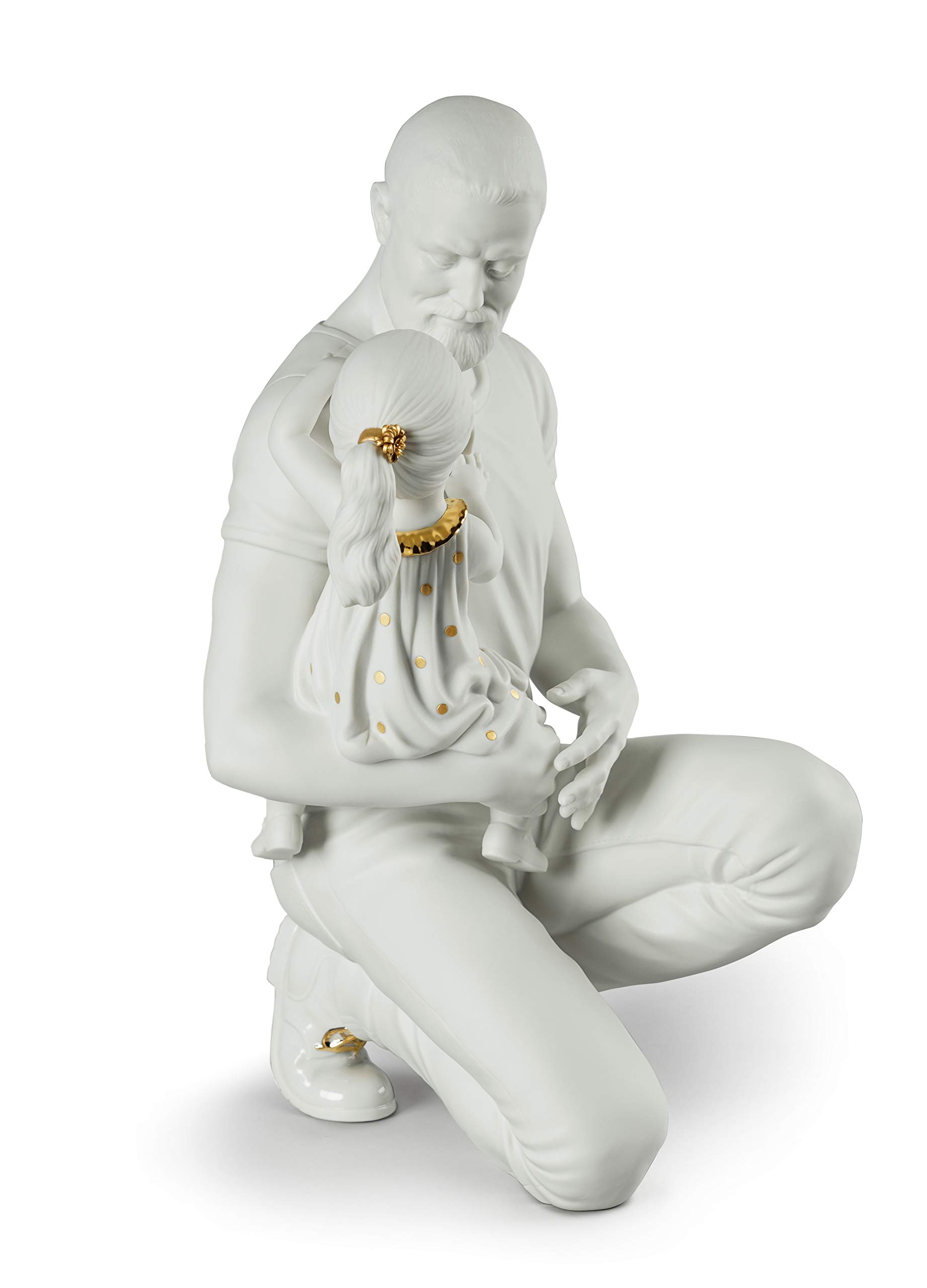 Lladró Tra le Braccia di Papà Scultura Bianco e Oro