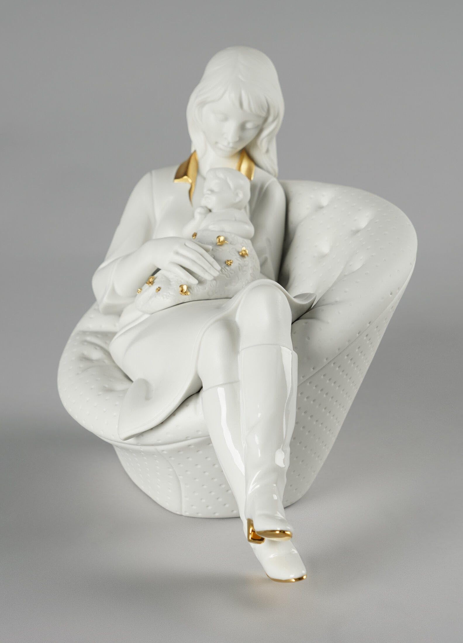 Lladró Sculture Dormendo con Mamma Figurina Bianco Oro Porcellana