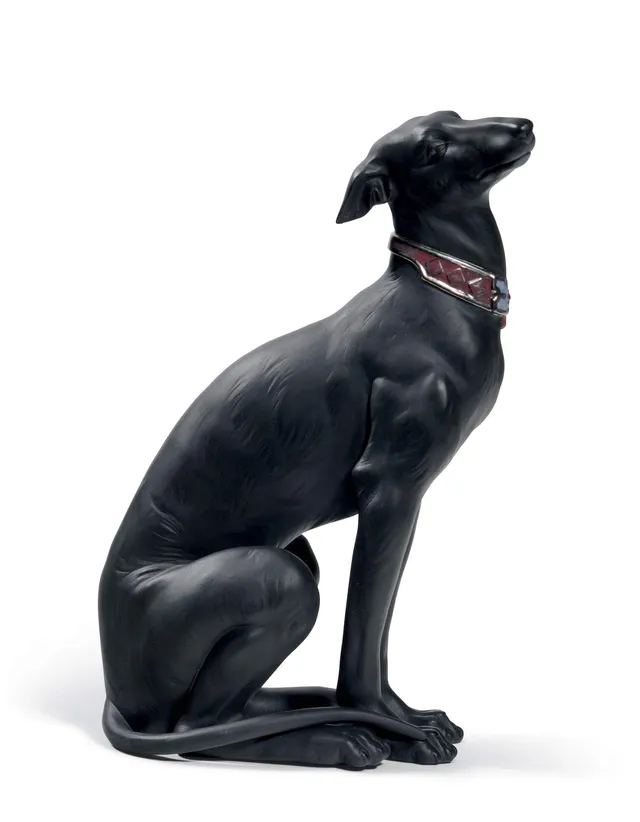 Lladró Sculture Galgo Attento statuetta cane nero 30 cm