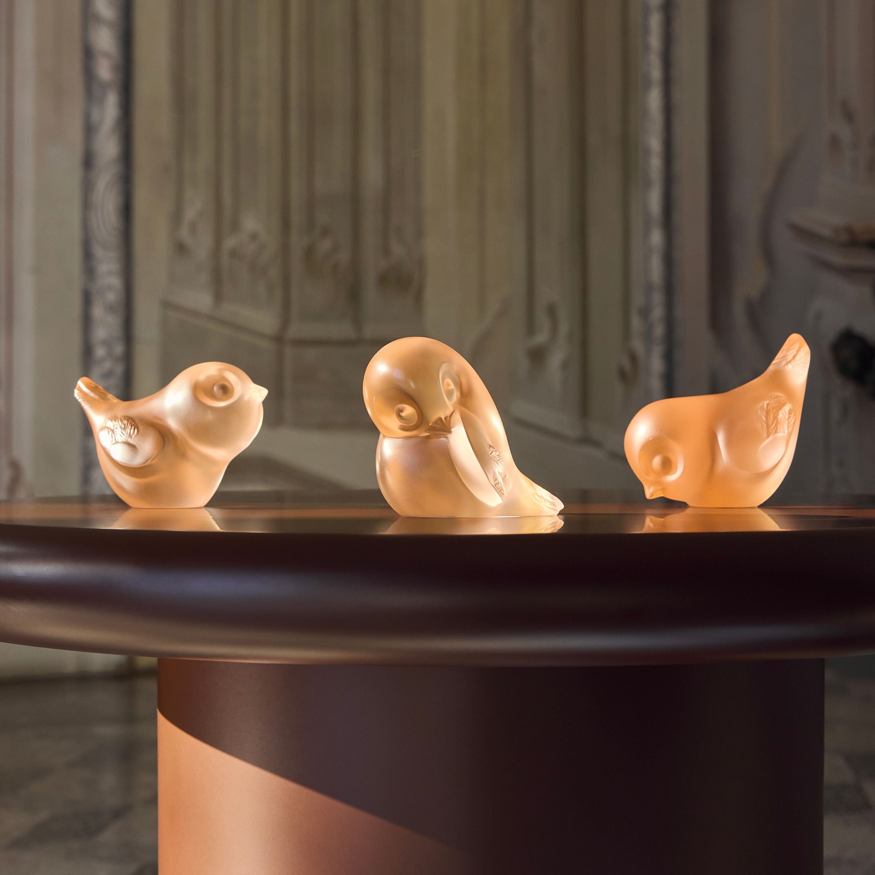 René Lalique Piou-Piou testa bassa scultura cristallo corallo