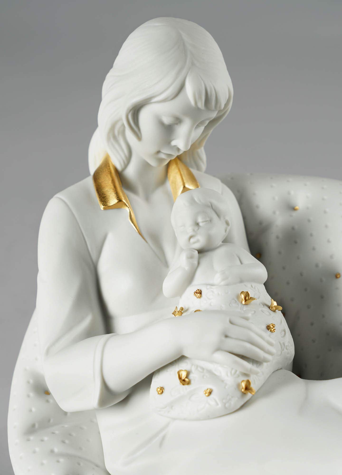 Lladró Sculture Dormendo con Mamma Figurina Bianco Oro Porcellana