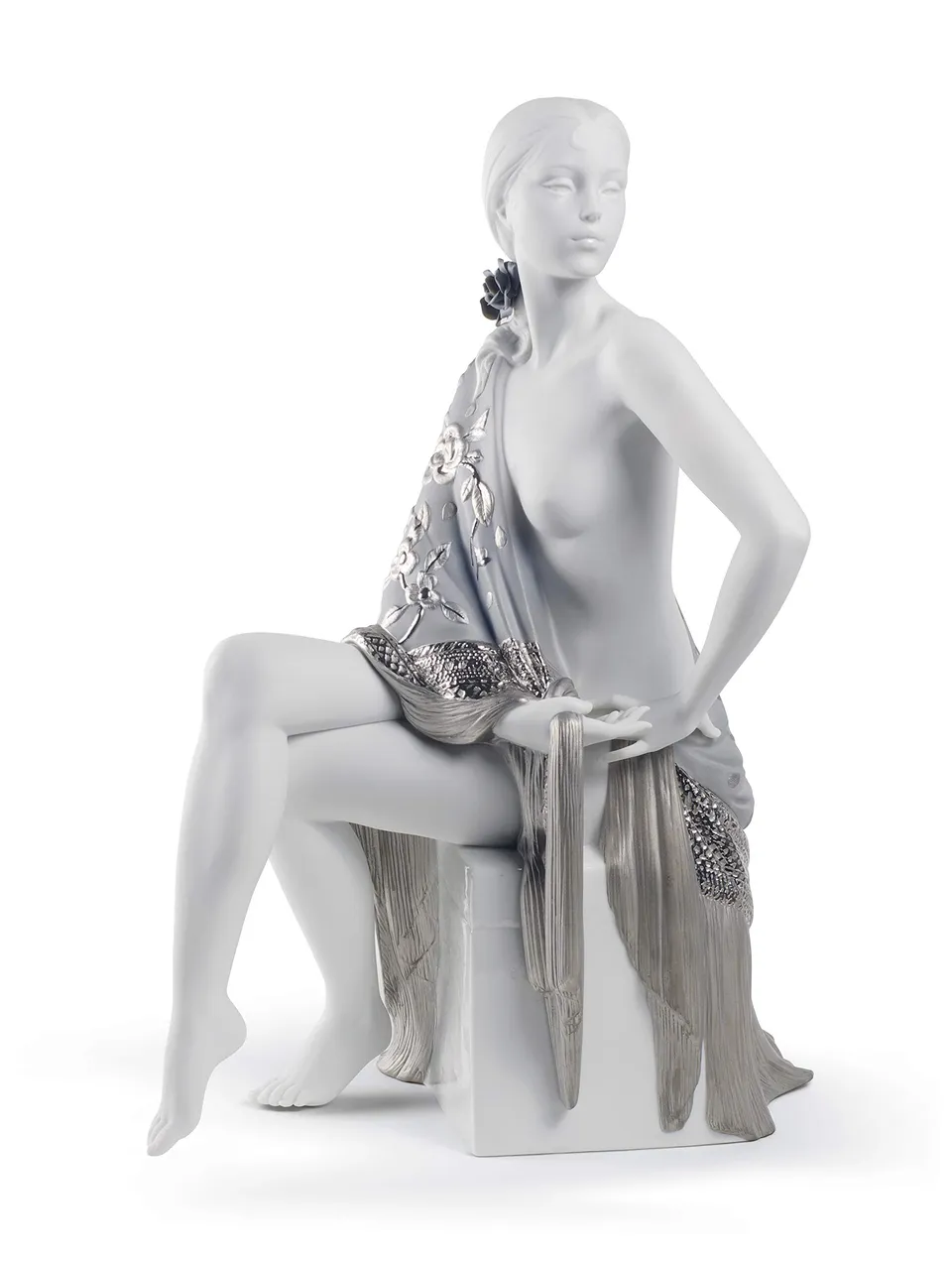 Lladró Sculture Donna Nudo Scialle statuetta lustro argento