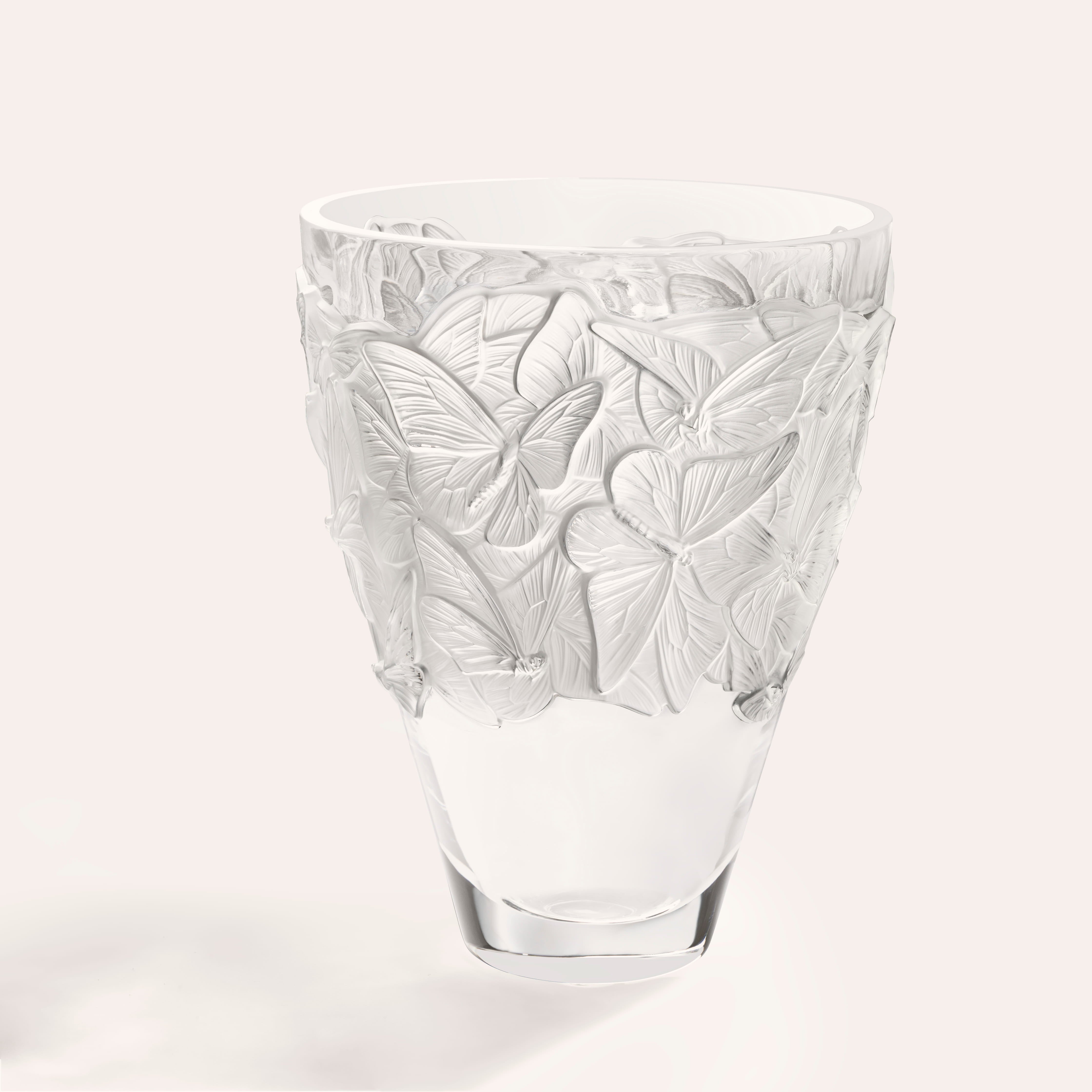 Lalique Papillons vaso grande L in cristallo con farfalle
