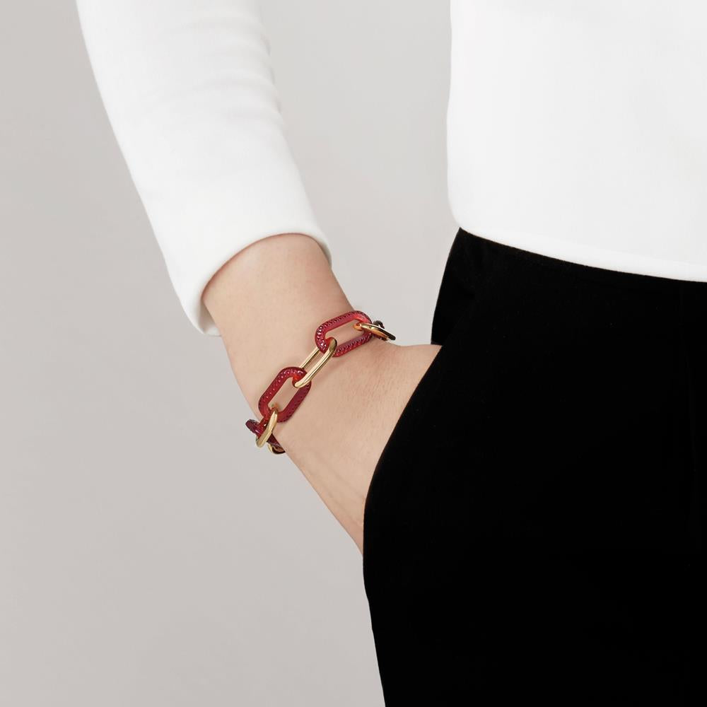 Lalique Empreinte Animale Bracelet 5 Cristalli Bracciale Rosso Oro