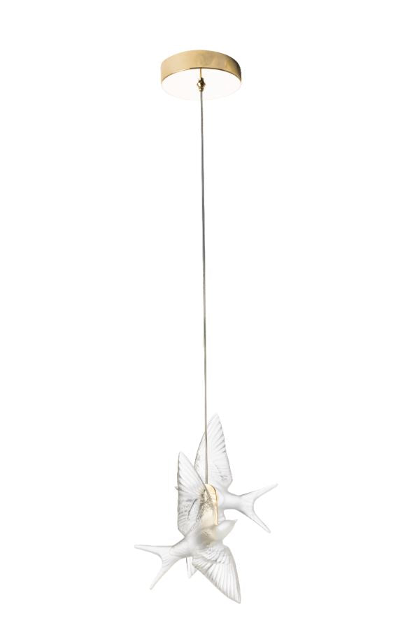 Lalique Hirondelles Plafoniera cristallo 2 rondini dorata
