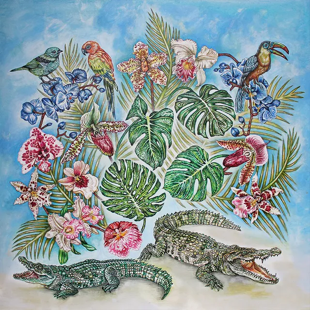 René Lalique Blue Jungle foulard seta blu Ginny Litscher