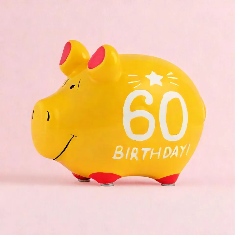 Sparschwein Company 60 Birthday salvadanaio maialino giallo piccolo
