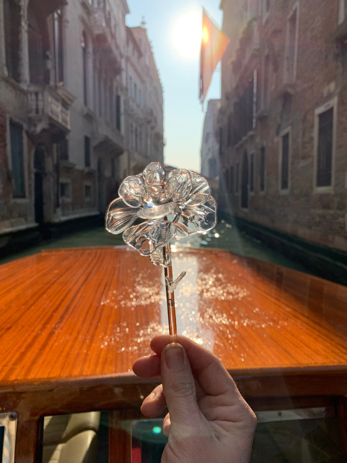 Vaporetto Bocolo rosa vetro Murano rossa 35 cm