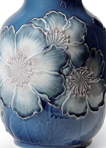 Lladró Vaso Alto Con Papaveri vaso azzurro porcellana