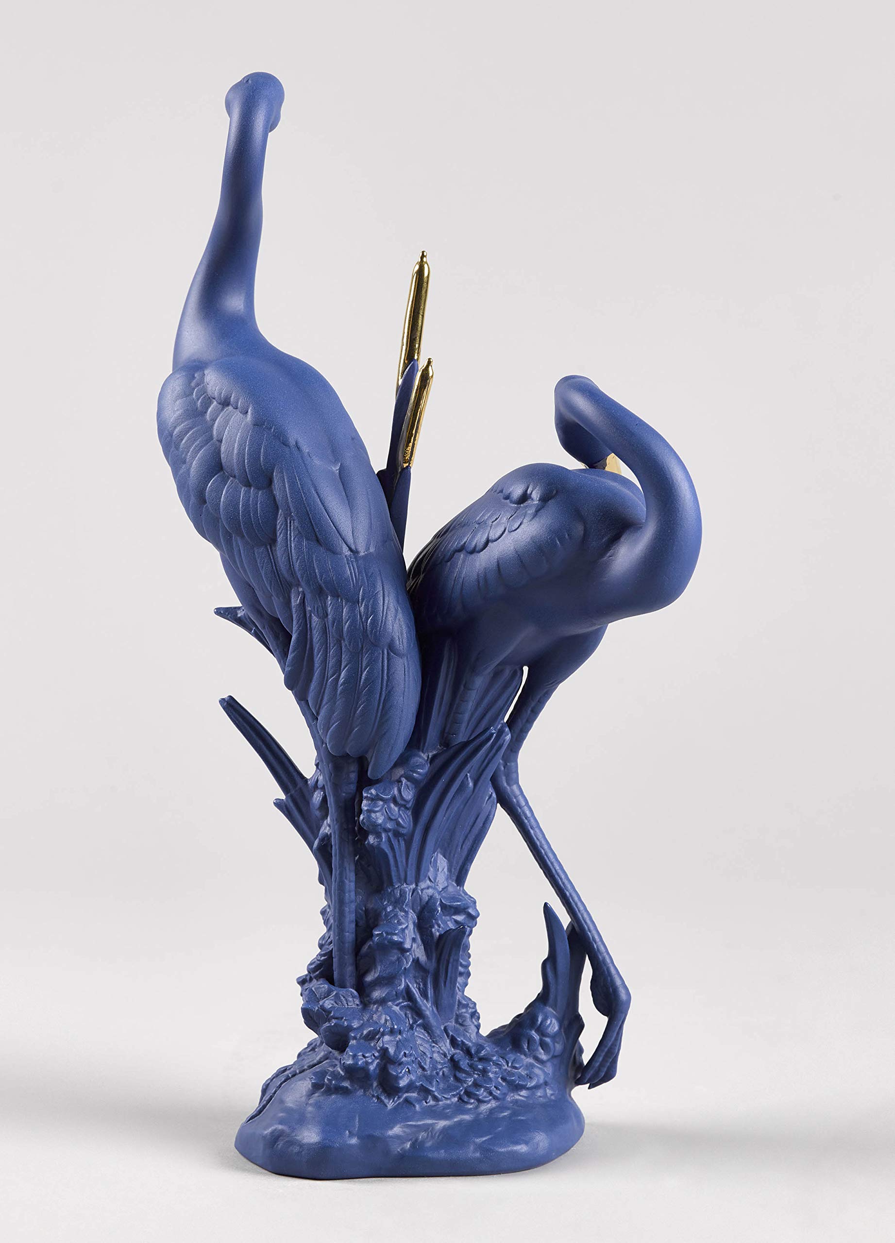 Lladró Alta Porcellana Coppia di Gru Scultura Azzurro Oro Edizione Limitata