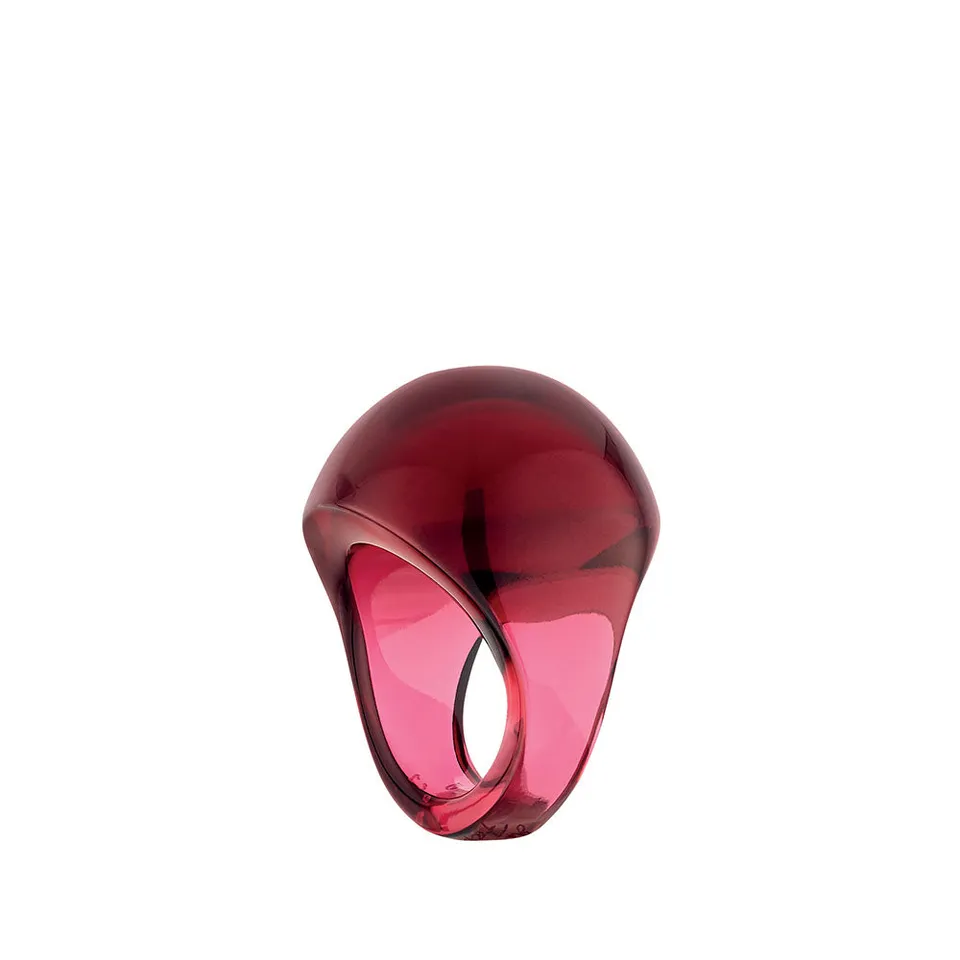 Lalique Cabochon Anello Cristallo Rosso Oro Mis. 49-59
