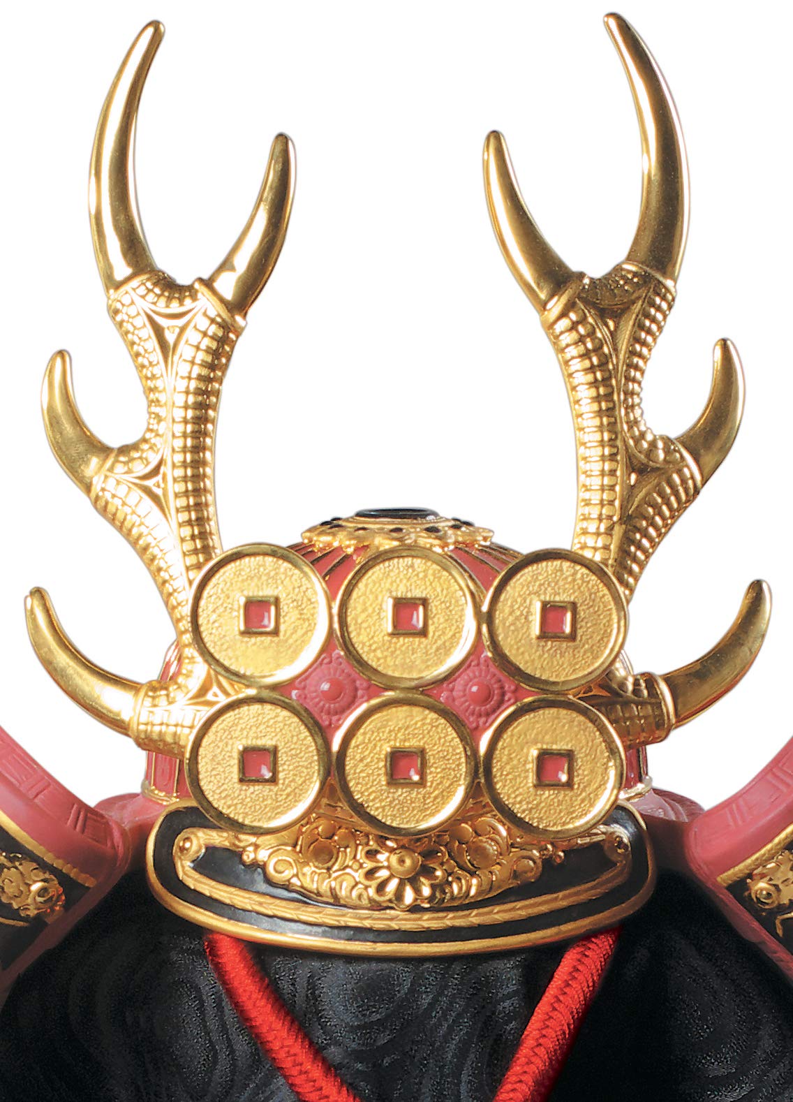 Lladró Elmetto Samurai scultura porcellana rossa lustro oro