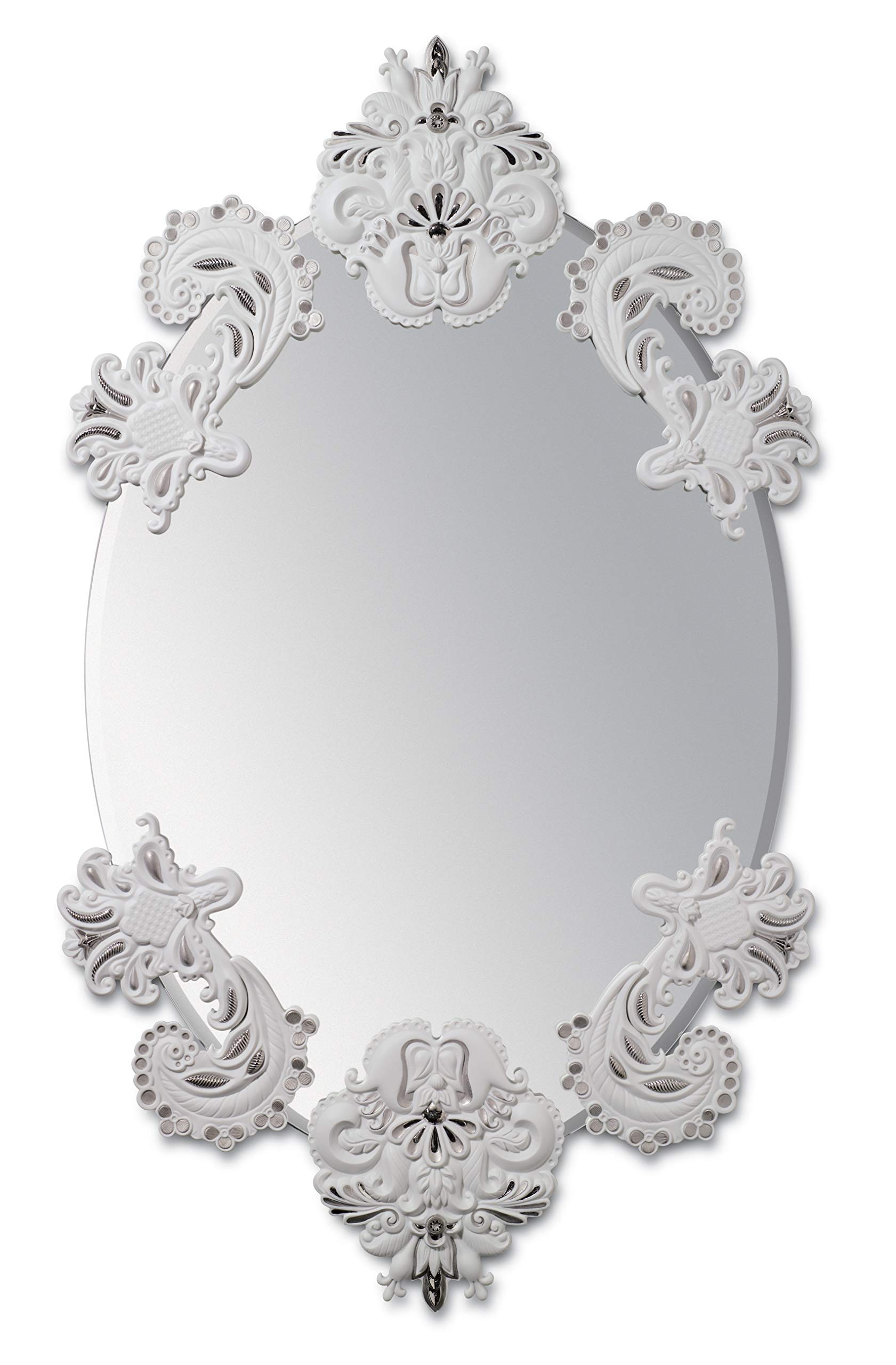 Lladró Accessori Decorativi Specchio ovale parete argento bianco porcellana