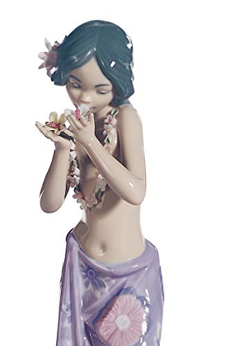 Lladró Donna Hawaiana figurina porcellana pareo blu
